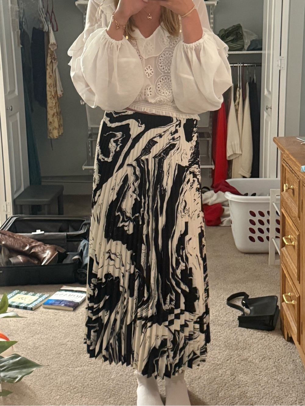 Marimekko Black and White Pleated Midi Skirt